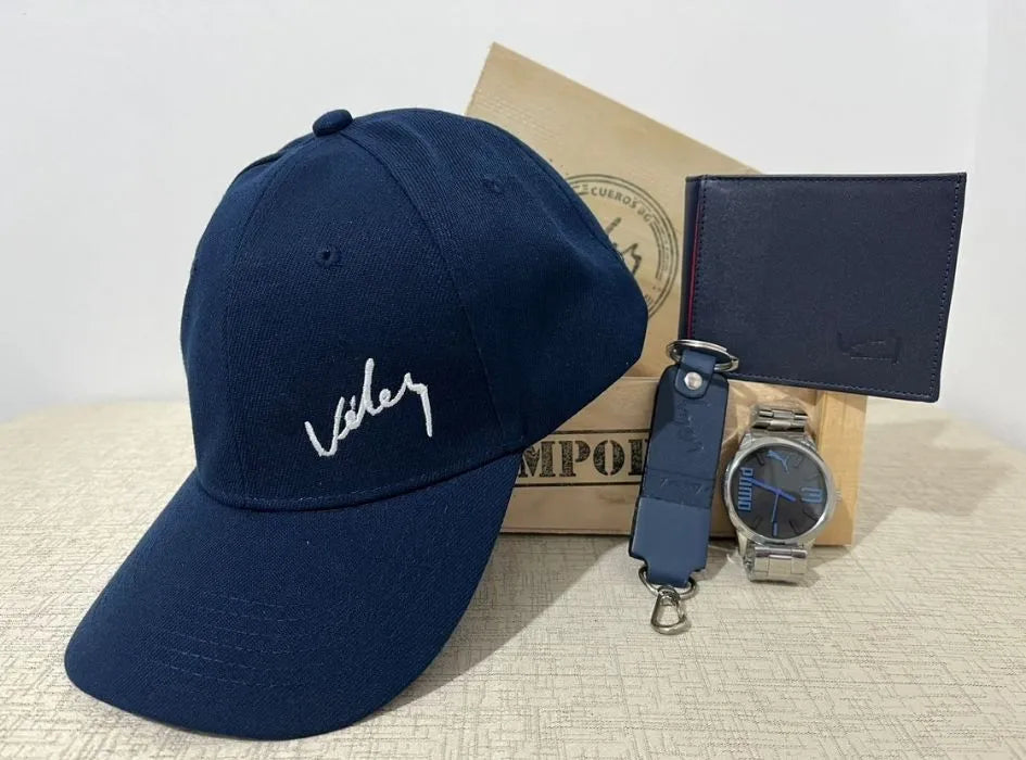 COMBO VELEZ: GORRA+ RELOJ + BILLETERA+ LLAVERO + CAJA DE REGALO